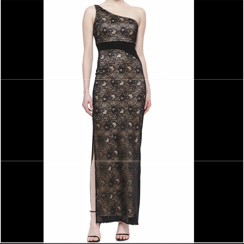 Laundry by Shelli Segal One Shoulder Lace Black Gown, Size 12